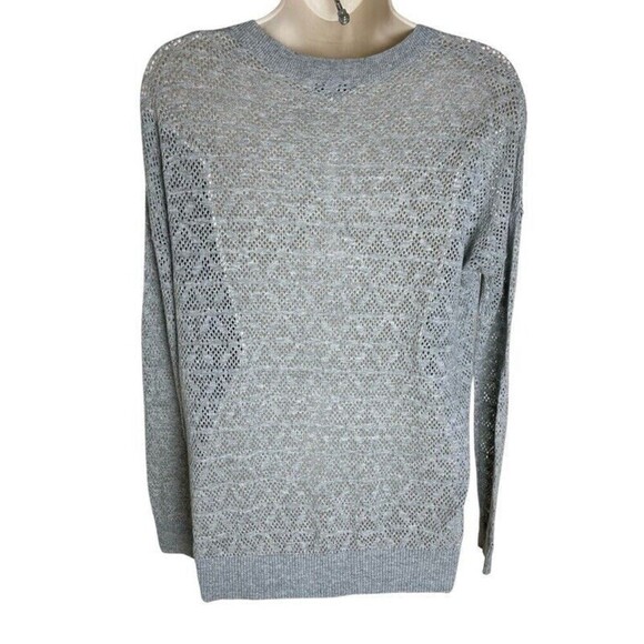 Madewell Eyelet Sweater Gray Size S Long Sleeve Lightweight Crewneck Ribbed RARE - Picture 7 of 7